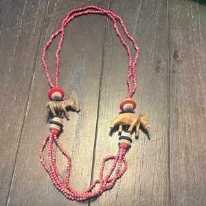 Pink Beaded Elephant And Zebra Necklace